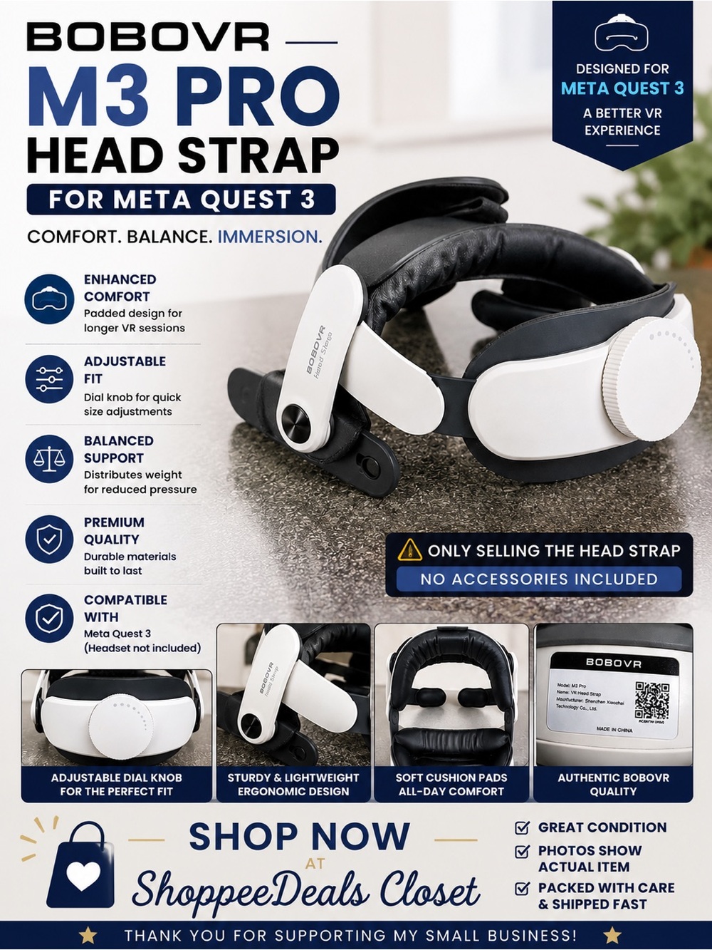 BOBOVR M3 Pro Head Strap for Meta Quest 3 VR Headset